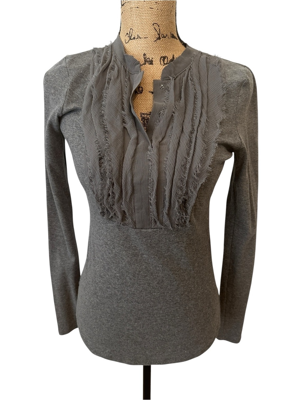Banana Republic Gray Long Sleeve Ruffle Front Knit Top